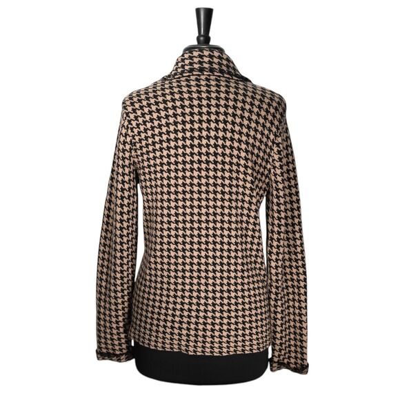 Chaps Ralph Lauren Womens Jacket Beige Black Houndstooth Full Zip Knit Sweater L - Picture 3 of 9